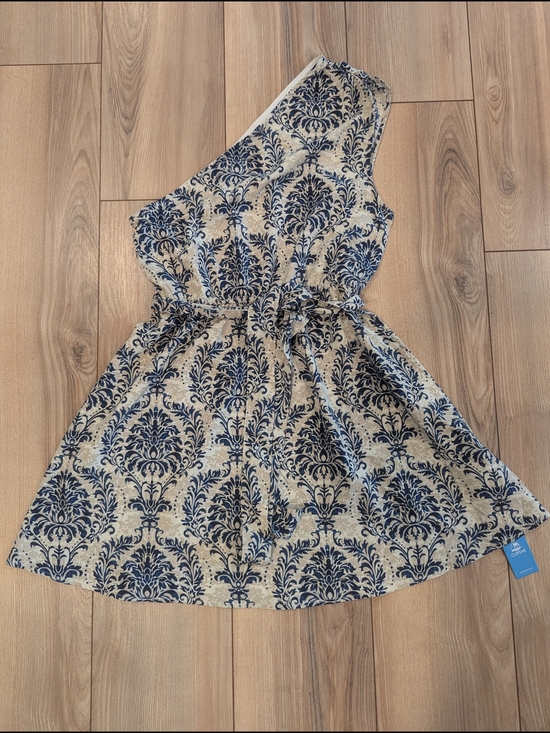 Cupshe Dresses & Skirts - Cupshe Navy & Cream One-Shoulder Tie-Waist Dress